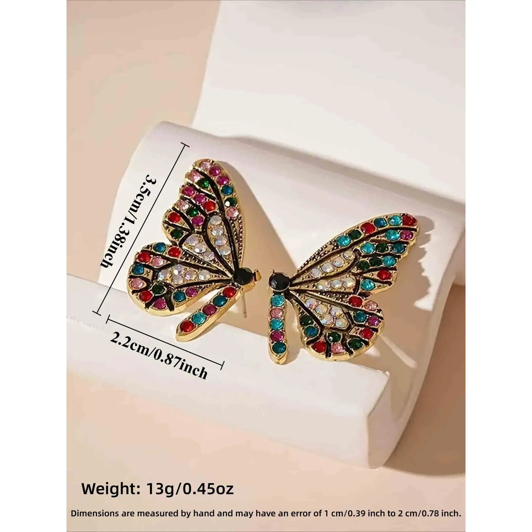 Vintage Butterfly Stud Earrings for Women, Unisex Zinc Alloy Jewelry with Bling Effect, Vibrant Water Diamonds, Lightweight, Retro Motif, for Party & Daily Wear, 1 Pair