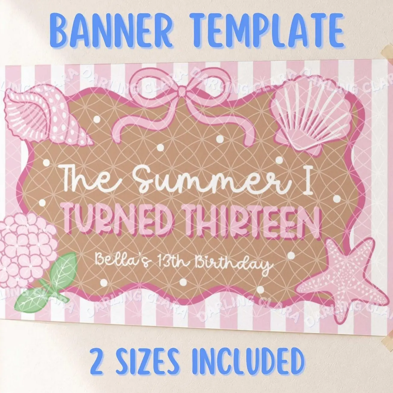 The Summer I Turned Thirteen Birthday Banner, Pink Coastal Party Decor