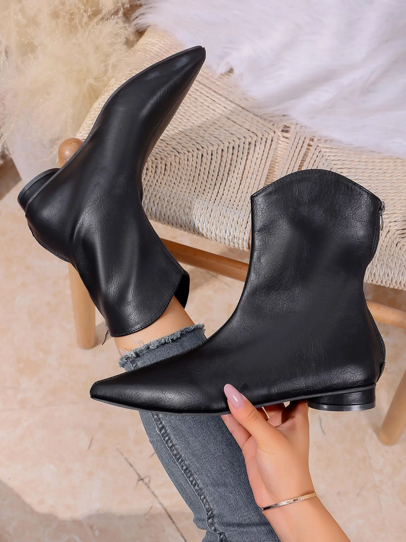 New Trendy Short Boot Pure Color Casual Women's Boots Fashion Versatile Skinny Boots Trendy Vacation Style Outdoor Travel