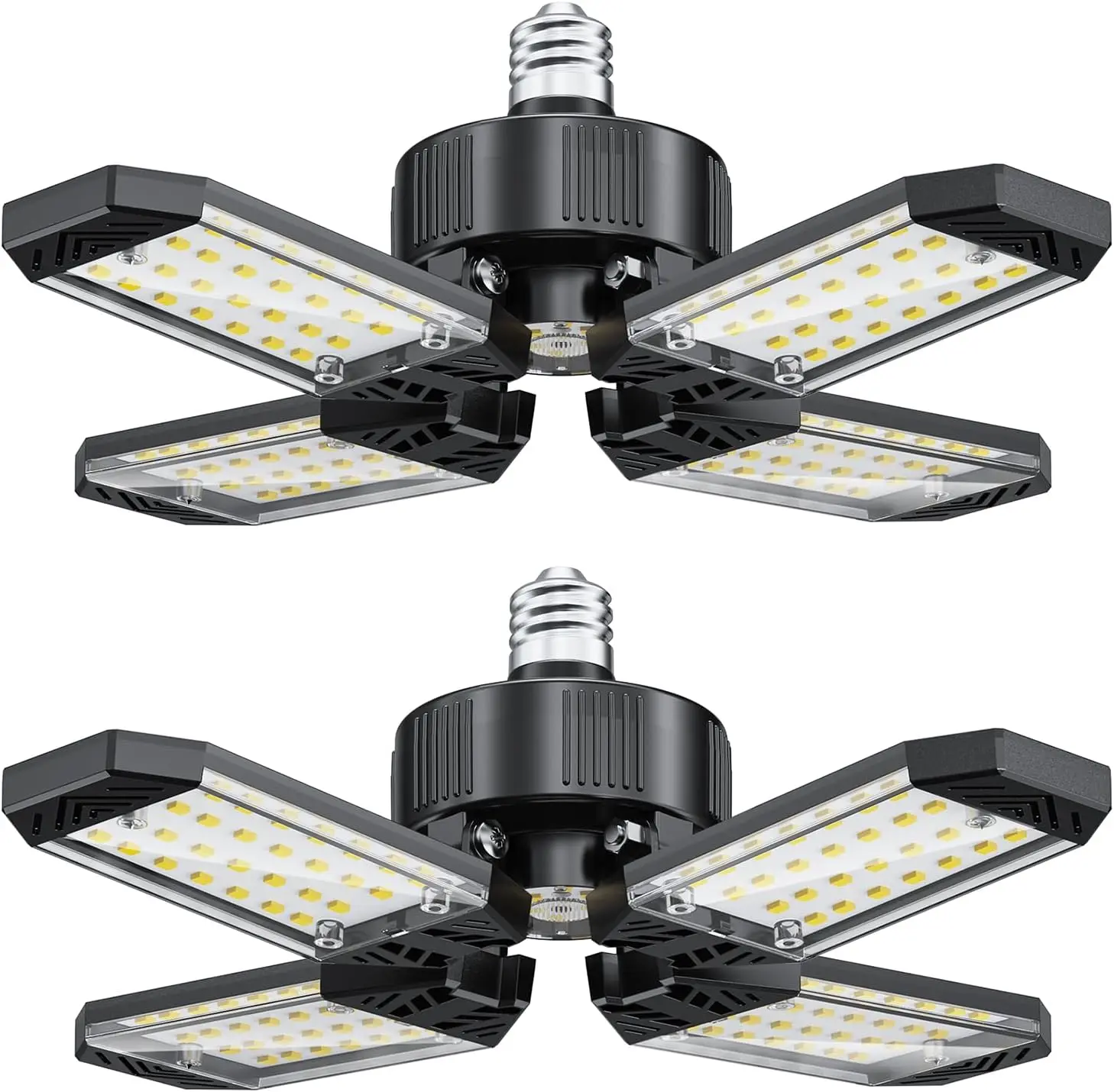 2-Pack 120W Rectangular LED Garage Ceiling Lights, 4-Panel Deformable Shop Lights, 12000LM 6500K E26-E27 Screw-In Bulb Socket, Indoor All-Purpose Commercial Lighting for Workshop, Attic