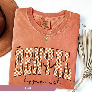 Comfort Colors® Halloween Dental Hygienist Shirt, Dental Shirt, Gift For Dental Crow, Dental Crew Tee, Checkered Dental Shirt, Halloween Tee Top Womenswear