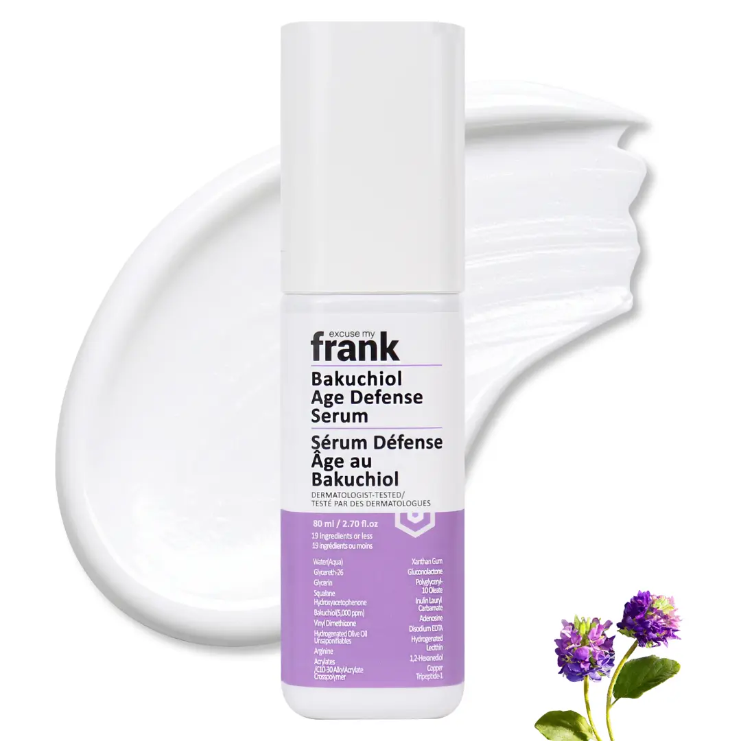 Excuse My Frank Bakuchiol Age Defense Serum, Vegan Retinol-Alternative, Evening Skin Repair Moisturizer for Dry, Sensitive Skin, Combination, Dull