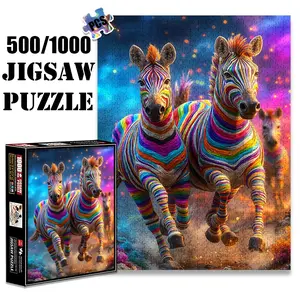 1pc 1000 piece adult puzzle 70x50cm Running Color - Striped Zebras with Magical Background 500 pieces of paper jigsaw puzzle, suitable for adults and families, large-scale DIY puzzle interactive to