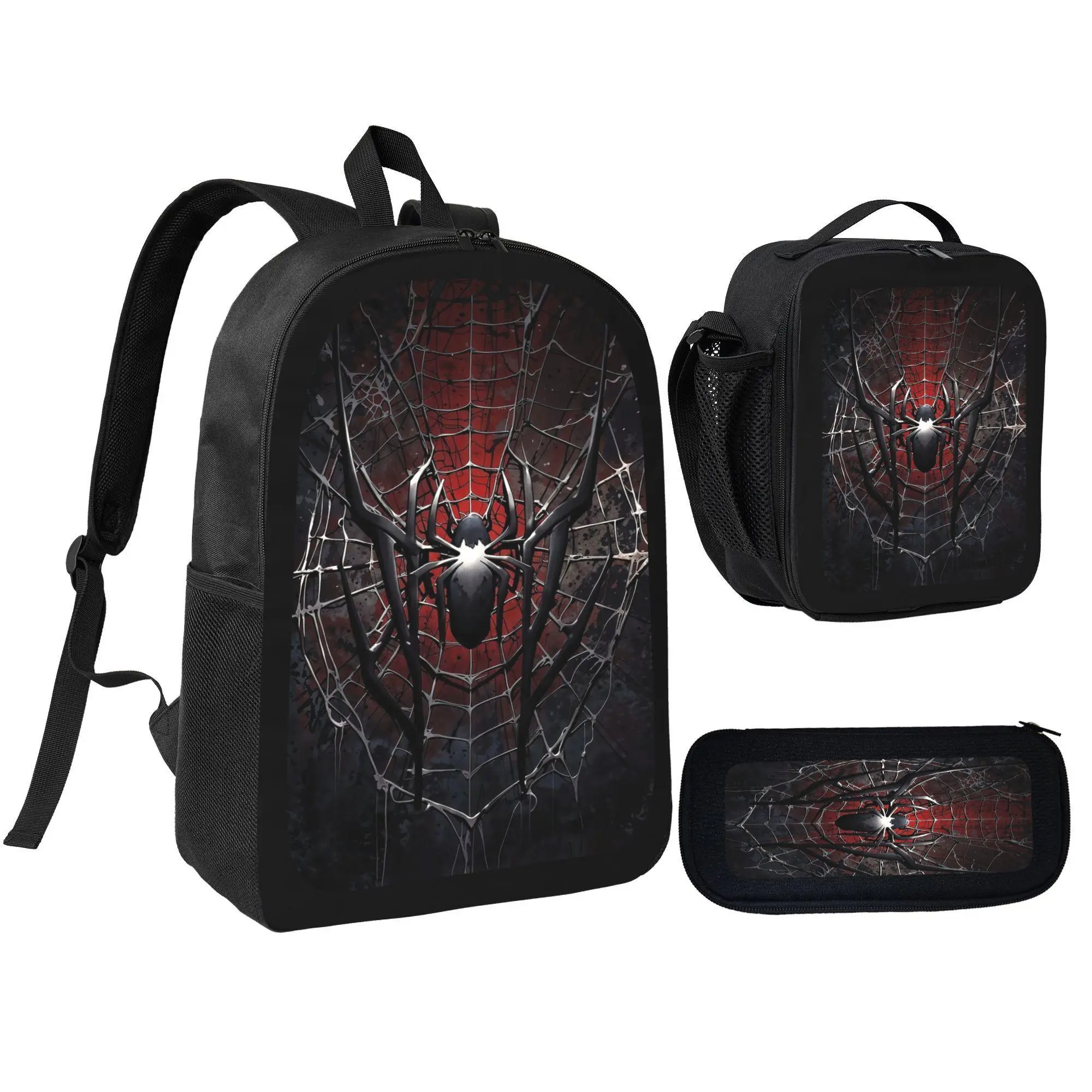 Urban City Superhero Mask Print 3 In 1 Backpack Set Polyester Large Capacity Bookbag With Lunch Bag And Pencil Case Lightweight Daypack Pop Art Fan Gift
