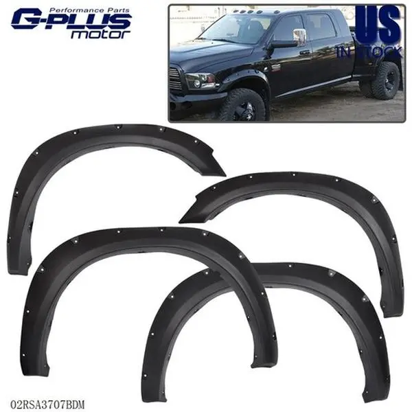 Pocket Bolt-On Rivet Style Fender Flares, Automotive Car Exterior Protector Mud Flaps & Splash Guards, Accessories for 10-17 Dodge Ram 2500/3500 Trucks