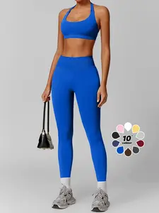 Women's One-Shoulder Colorblock Sports Bra & Leggings Set, Fashionable Workout, Comfortable Trendy Fitness Gear, Yoga Clothes Set