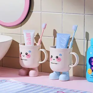 2pcs Couple Toothbrush Holder Set, Cute Cartoon Design, PP Material, Creative Morning Oral Care, Perfect for Home Use