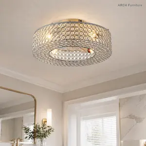 ARCH 19.6'' Crystal Ceiling Fans with  Remote,  Flush Mount Ceiling Fan with Light,  Chandelier Fan 6 Speed DC Motor Reversible Ceiling Fan For  Living Room Bedroom.--NOT INCLUDED BULB