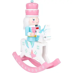 12 Inch Nutcracker Christmas Decor Wooden Rocking Horse, with Movable Mouth Soldier on Rocking Base for Xmas Tree Mantel Tabletop Holiday Decorations (White)