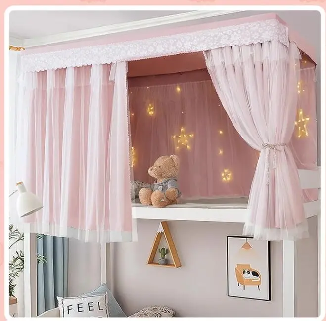 SEMMDA Princess-Style Double-Panel Heavy Blackout Bed Curtains - 2x1m Arch Privacy-Focused Window Cover, Canopy Cloth for Single Sleepers, Beige Bedroom Accessory, Heavy Curtain, Blackout Curtains