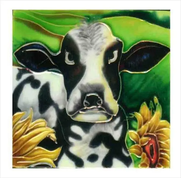 Continental Art Center SD-079 4x4 in. Handcrafted Cow Ceramic Art Tile, Home Decor Accent, Hand