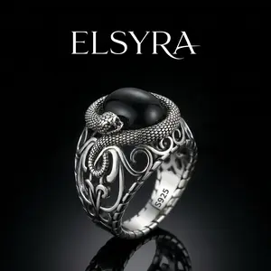 S925 Sterling Silver with Vintage Gothic Snake Ring for man as Cocktail Party, Gothic style Men's Punk Style Charm Ring, Dark Aesthetic Ring attractive with Black zirconite Gemstone, Birthday gift, for Hip Hop punk style