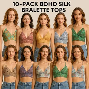 Boho Breeze 10-Pack Lightweight Yoga Tops - Silk Bralette Collection for Women's Fashionable Wear