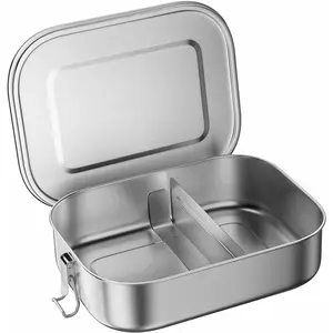 Stainless Steel Bento Lunch Box - Leak-Proof Metal Bento Box, Large  Container with Lock Clips, Snack Container, Dishwasher Safe, 2 Compartments, 1400 ml/ oz