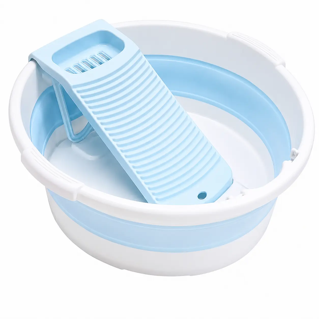 Large Collapsible Washboard Basin for Hand Washing Clothes, Portable Laundry Tub with Cleaning Brush, Foldable Space-Saving Wash Basin for Socks, Underwear, Travel, Camping & Dorm