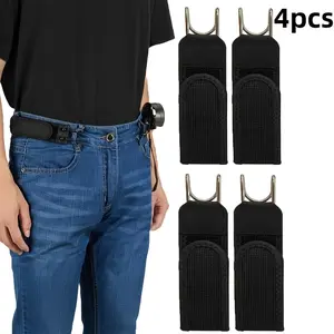 4 packs, unisex elastic belt - buckle-free lanyard, tactical metal hook elastic belt, adjustable Velcro buckle-free belt, comfortable and fashionable, suitable for men and women, the perfect choice for daily comfort