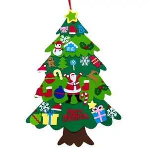 DIY Felt Christmas Tree with 32 PCS Ornaments + LED String Lights (Kids Wall Hanging)