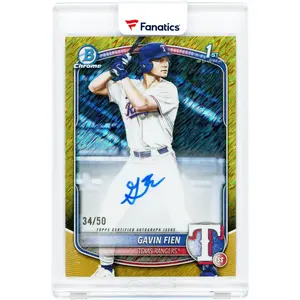 Gavin Fien Texas Rangers Autographed 2025 Bowman Chrome Prospects Gold Shimmer Refractor #CPA-GF #34/50 Card - Fanatics Authentic Certified