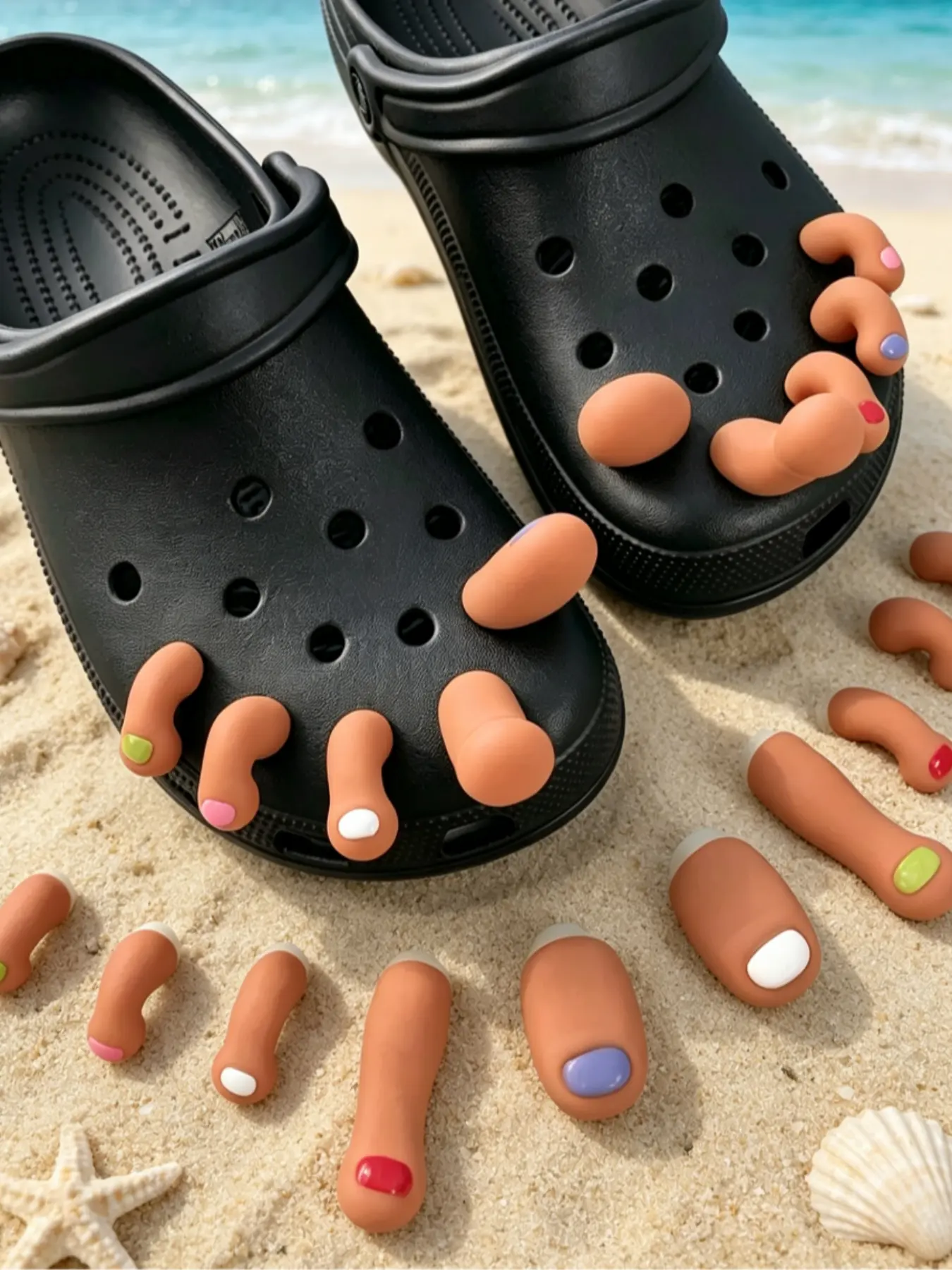 10 cartoon toe designs, slipper decorations, creative solid color designs, casual style, suitable for all seasons.