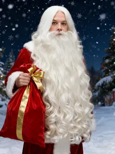 Santa Claus Cosplay wig with beard - short white/grey synthetic fiber, suitable for Christmas and Halloween costume accessories, fun party costume props for both men and women, perfect holiday gift, Synthetic Curly Wigs