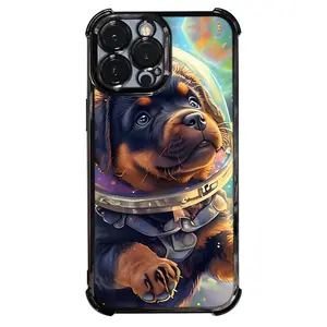 Phone Case: 1 PC Puppy Rottweiler Floating In Space Phone Case Electroplating Process Protective Cover with Reinforced Cushioning And Collision Prevention Suitable for iPhone Various Models17 16 15 14 13 Pro Max Cover