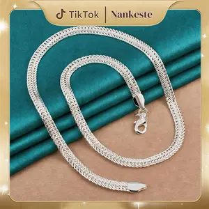 Silver Chain for Men Women, 925 silver plated Over 6mm Foxtail Chain Necklace for Men  Women Jewelry Diamond Cut Mens Chains Gifts for Birthday Christmas Thanksgiving  20"  24" Inch