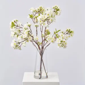 Lifelike White Cherry Blossom Branches in Tapered Cylinder Vase Spring Summer Water Illusion Arrangement Centerpiece
