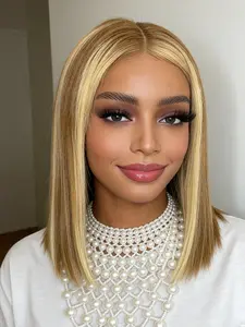 Edgy Short P4/27 Glueless Bob Wigs Human Hair 4x4 Lace Front Shiny Smooth Gloden Highlights and Brown Bob Wigs for Women Pre Plucked with Baby Hair,Wear and Go Unlock Instant Your Glow.