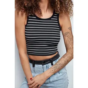 YOUME T3006 Tank Seamless Stripe Top Fit Knit Elegance Crop
