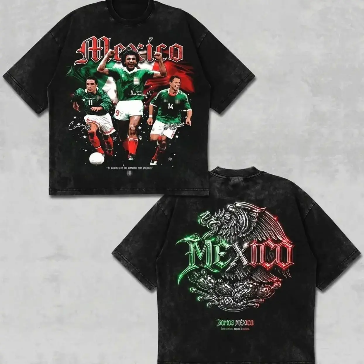 Mexico Soccer Team Somos Washed T-Shirt, Vintage El Tri Hugo Sanchez Chicharito Graphic Tee, Retro Javier Hernandez Cuauhtemoc Blanco Bootleg Tshirt, Acid Wash Grunge Streetwear, Unisex Casual Heavyweight Tops 1OT