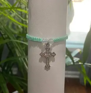 Teal Studded Cross Bracelet - Fashion Jewelry