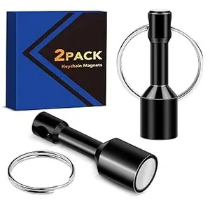 Magnet for Testing Brass, Pocket Magnet Key Chain with Strong Magnetic, Black Key Holders for Jewelry Father's Day Gift, Precious Metal Verifier for Gold & Silver Test -2 Pack