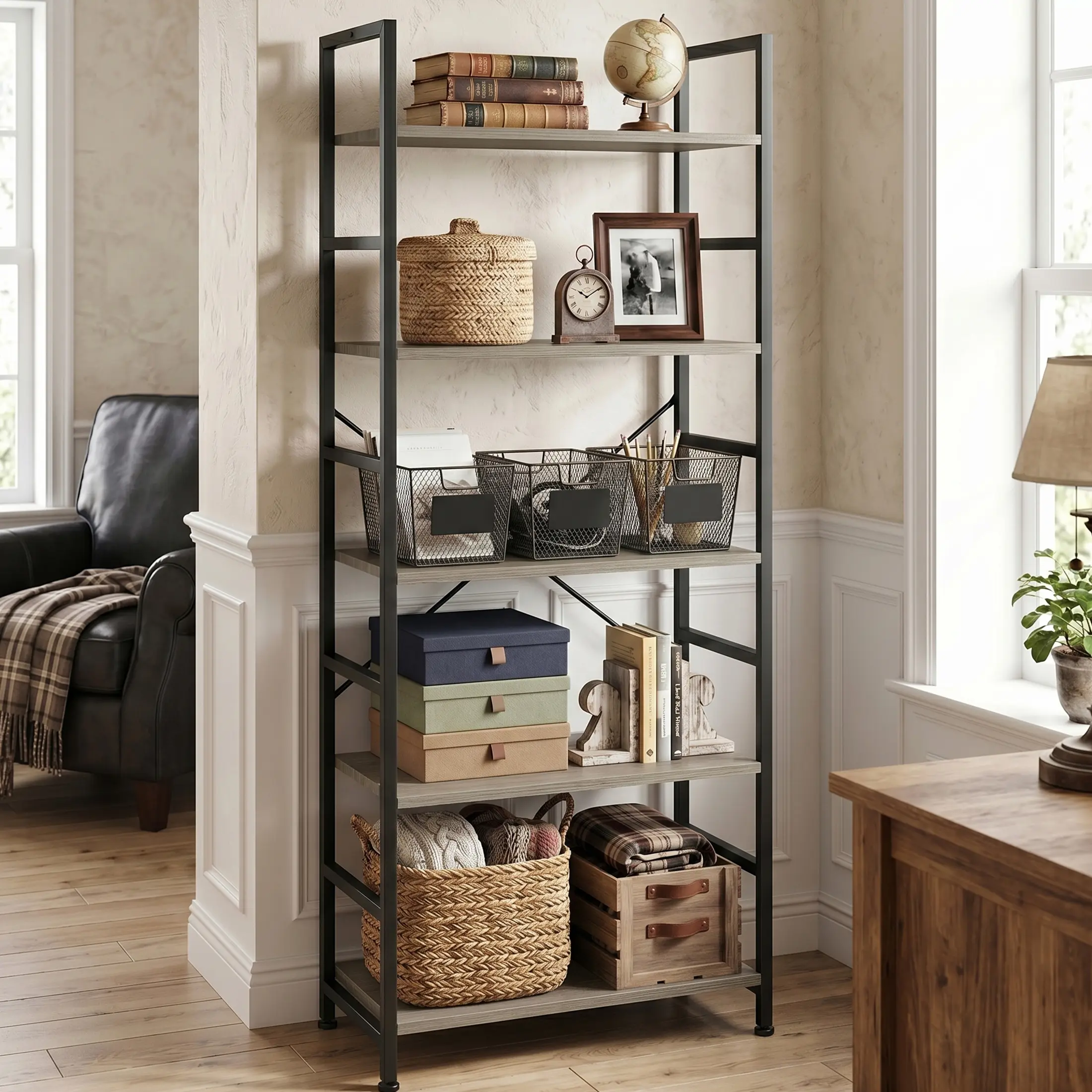 Sweetcrispy Classical Modern Decorative Bookshelf - Tall Indoor Organizer with Anti-Tip Kits, Room Furniture for Bedroom Storage, Home Library & Room Accessories (CDs, Books, Movies)