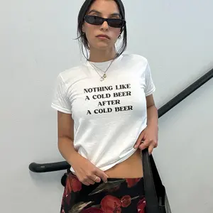 Nothing Like A Cold Beer After A Cold Beer Retro Y2k Vintage Baby Tee Funny Drinking Shirt Cute Party Quote Aesthetic Beer Lover Tee