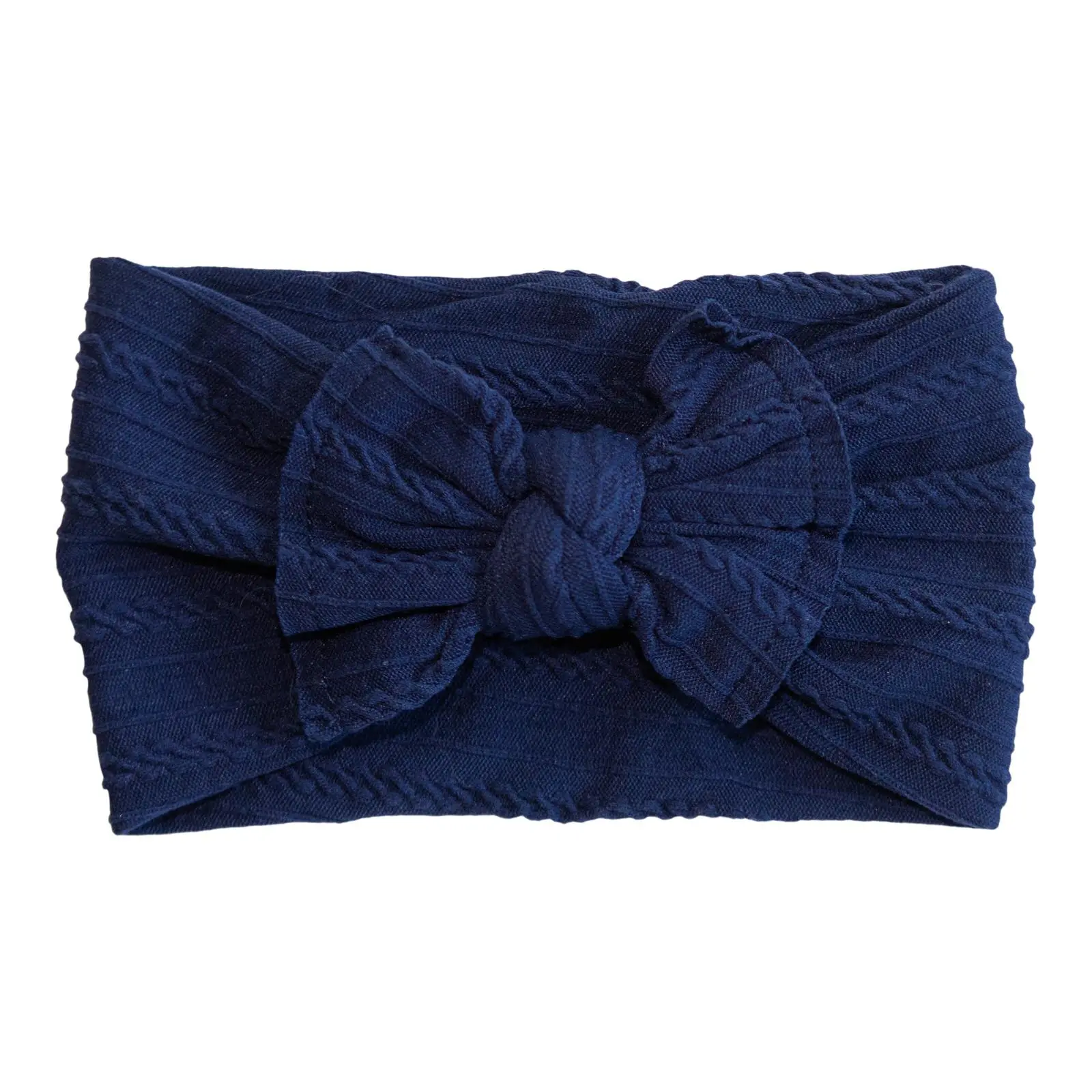 Navy Cable Knit Nylon Headwrap For Babies, Toddlers & Adults -Cute Stretchy Headband - Summer Fashionable Hair Accessory For Party ,Outdoor & Casual Wear - Girls Fashion
