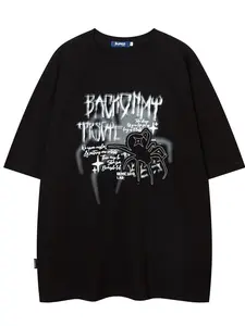 Western Trendy Brand Design Sense Niche Spider Patch Short Sleeve T-Shirt Men'S Summer New Loose Pure Round Neck Top S