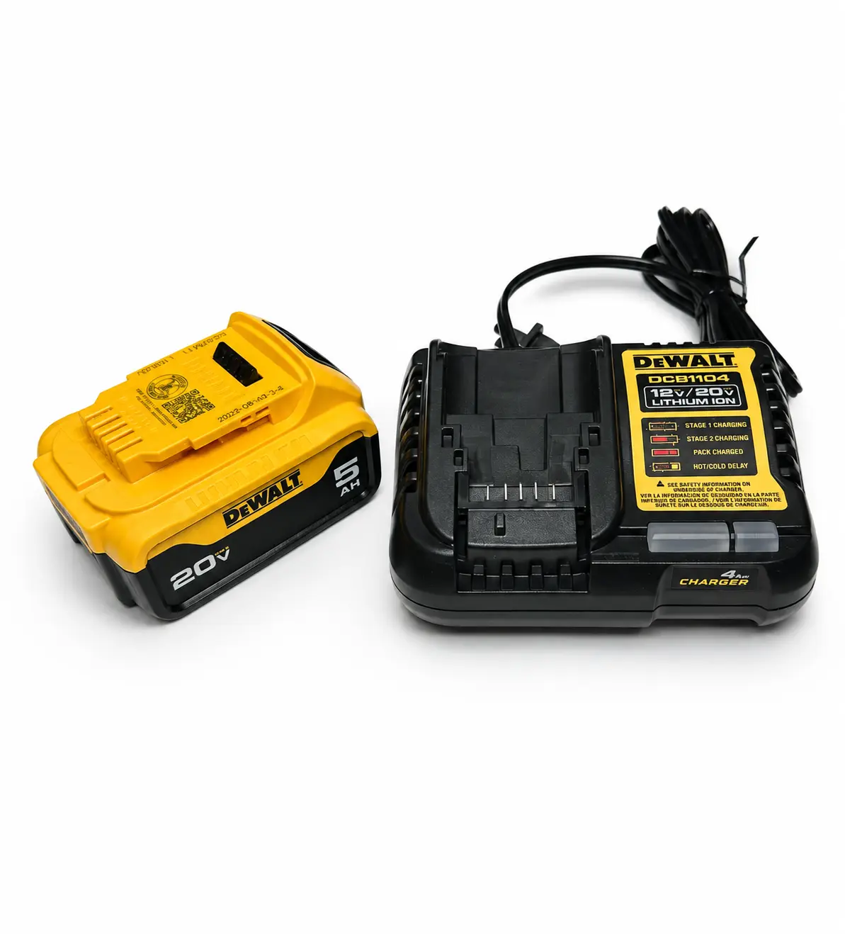 DEWALT 20V MAX 5.0Ah Lithium-Ion Replacement Battery & DCB1104 4A Charger, 100% Genuine Parts Battery Powered Charger Kit - No Retail Box, Battery Powered Kit