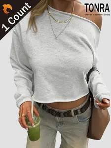 Women's Casual Basic Drop Shoulder Elegant Long Sleeve Top, Fitted All-Season Wear, Moderate Fabric Thickness, Perfect for Daily Womenswear Lady