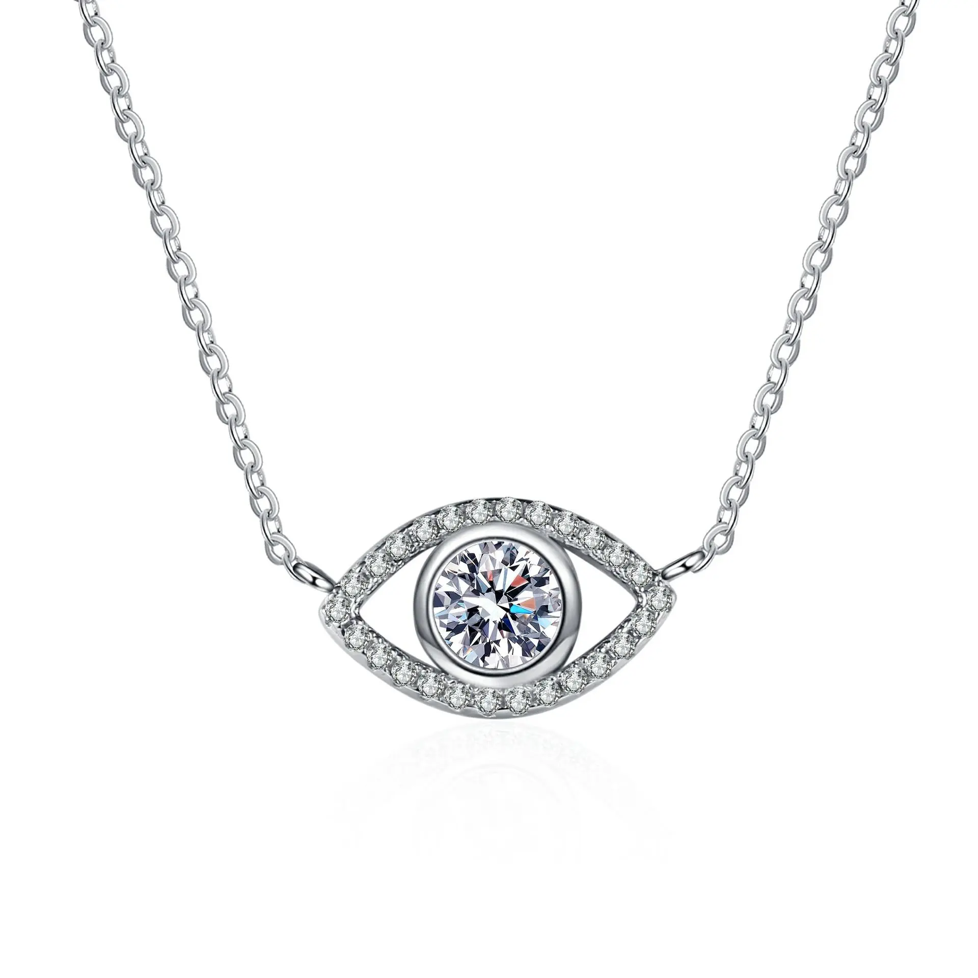 (Evil Eye Necklace) 925 Sterling Silver Synthetic Moissanite Necklace