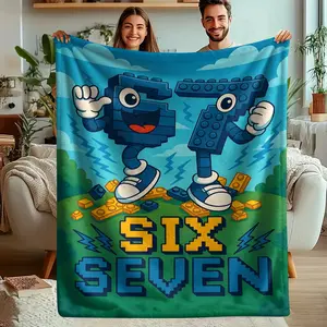 1pc Building Block Theme Flannel Throw Blanket, High Density Skin-Friendly Fabric, Bright Cartoon Print, Ideal for Office Naps, Business Travel, Parent-Child Visits