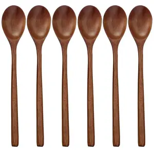 Wooden Spoons, 6 Pieces 9 Inch Wood Soup Spoons for Eating Mixing Stirring, Wood Spoon with Japanese Style Kitchen Utensil