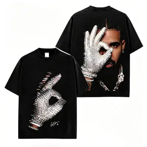Men's Oversized Distressed Cotton T-Shirt - Drake The Iceman 2026 #13 HIT Album Vintage Rap Merch, Hip Hop Streetwear, USA Trend loose fit streetwear hip-hop style button