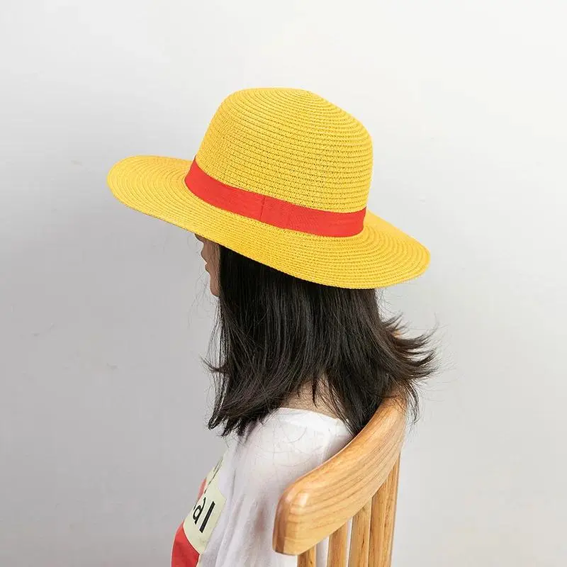 Anime Luffy Straw Hat for Men and Women, Cartoon Cosplay Caps, Summer Sunshade Hats, Performance Accessories for Boys and Adults, Comic Con, Wall, Teenager, Adjustable Strap