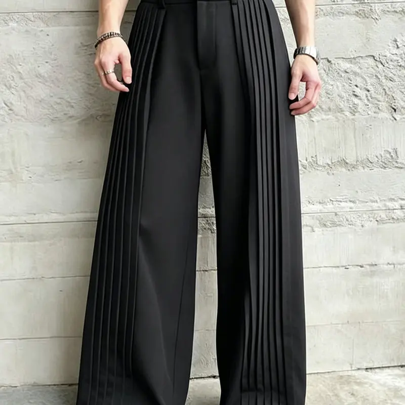 HEYKESON Men's Classic Solid Pleated Front Wide-Leg Baggy Pants - Polyester Soft Drape Trouser, Loose-Fit, Belt Loops, Pockets, Hem, for Casual & Dressy Wear (Dressy Trousers Menswear)