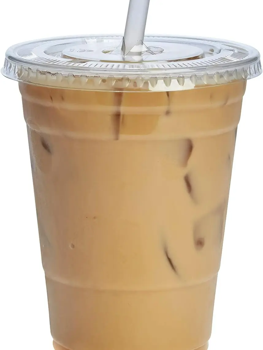 16 oz. - 100 Sets Clear Plastic Cups With Flat Lids
