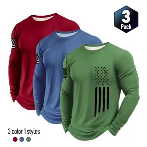 Men's [3-Pack] Long Sleeve Active T-Shirts | Quick-Dry Breathable Athletic Fit | Independence Day Special Patriot Apparel spring and autumn men's clothing Athletic Apparel Athletic Mesh Athleisure Street Fit