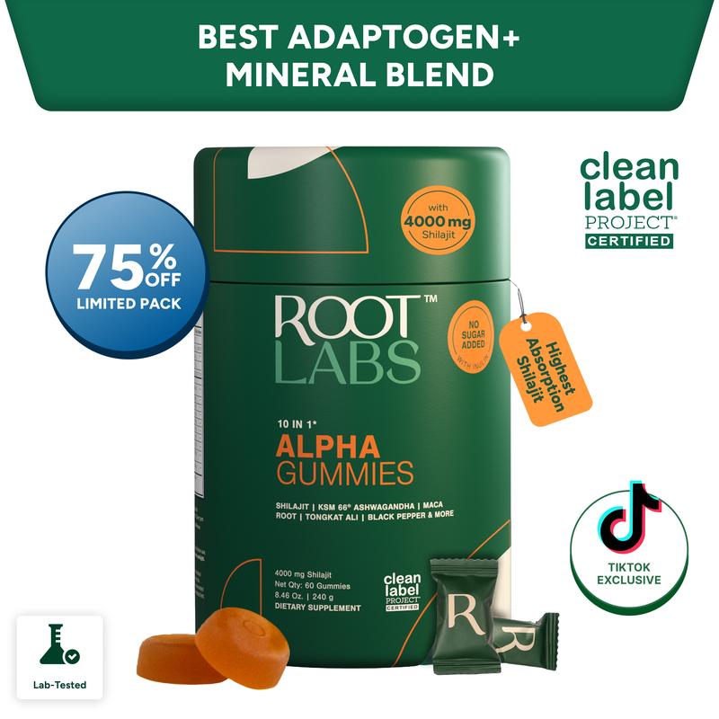 Alpha Rugiet Roots Lab Root Labs Alpha 10-in-1 Shilajit Gummies 4000 mg | Holiday Gift-Ready ...