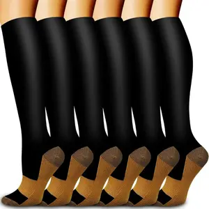 Men's Socks 6 Pairs Solid Color Copper Compression Socks Nurse Compression Socks Black Skin Color