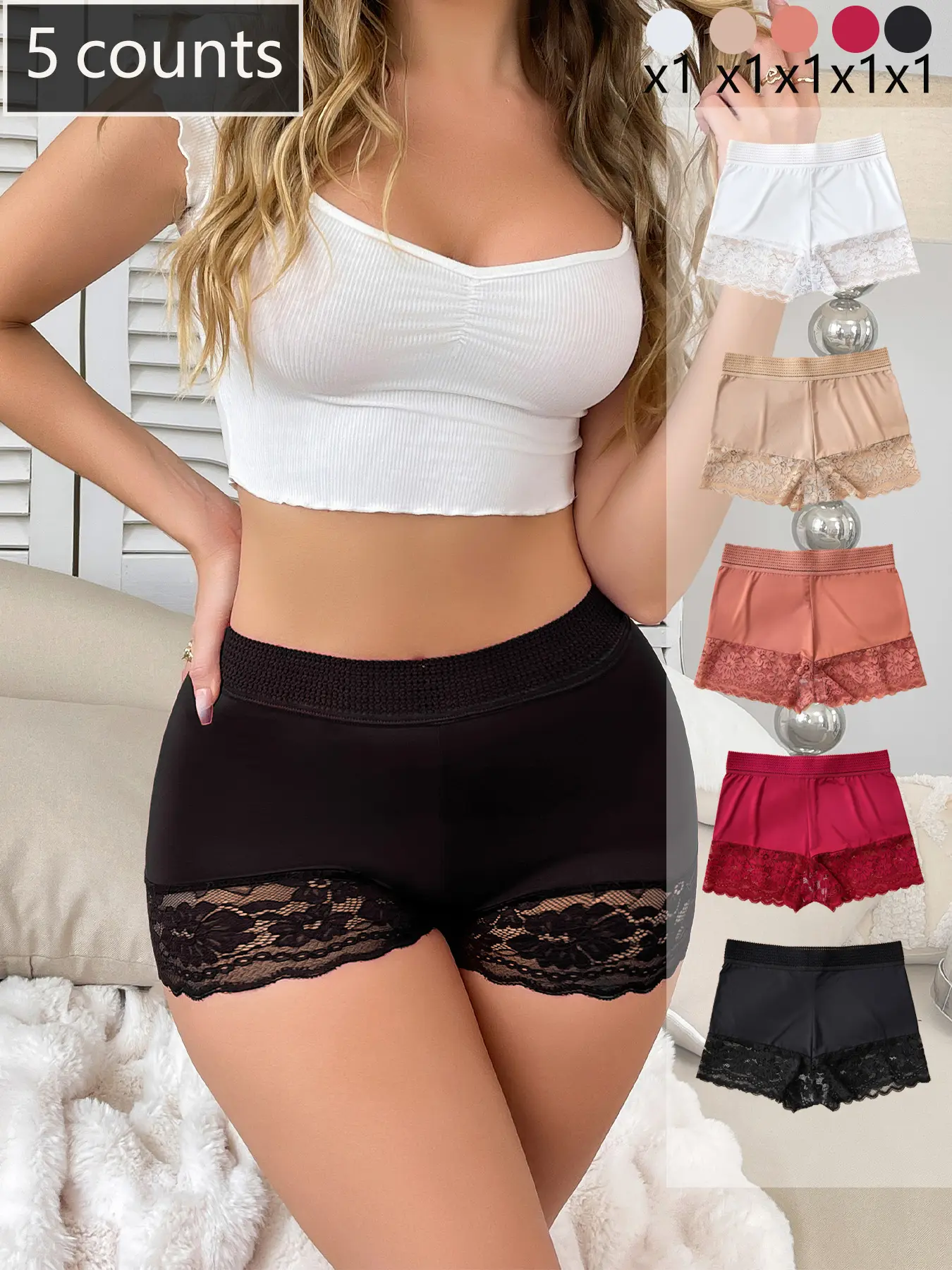 Dorsu Women's High Stretch Fitted Lace Thong Panties Set, Lace Panty Set, Fashion Floral Design, Soft Skin-Friendly Fabric, All Seasons Daily Wear, Underwear, Womenswear, Lace Patterned Underwear