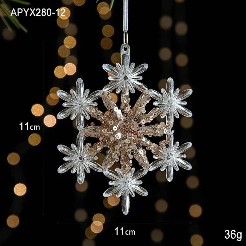 Clear Acrylic Sequin Snowflake Christmas Tree Pendant Ornament Holiday Decor 2 packs